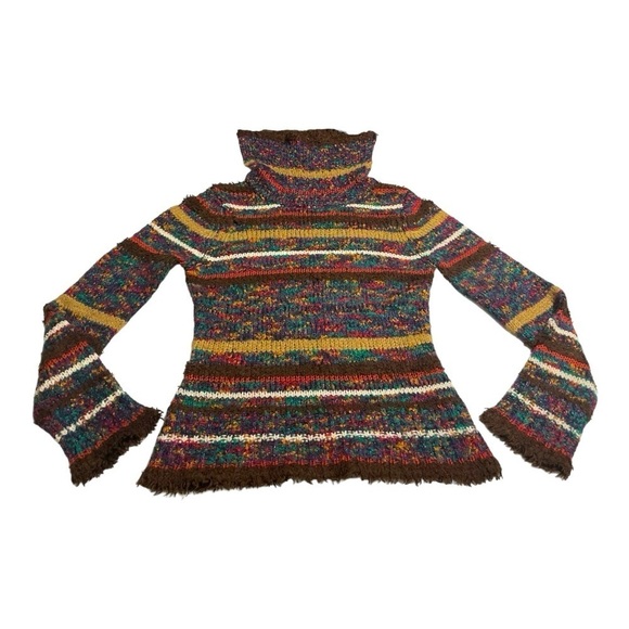 ONLY Women’s Multicolor Knit Rollneck Sweater Size S Boho Chunky Stripe Pullover - Picture 5 of 13